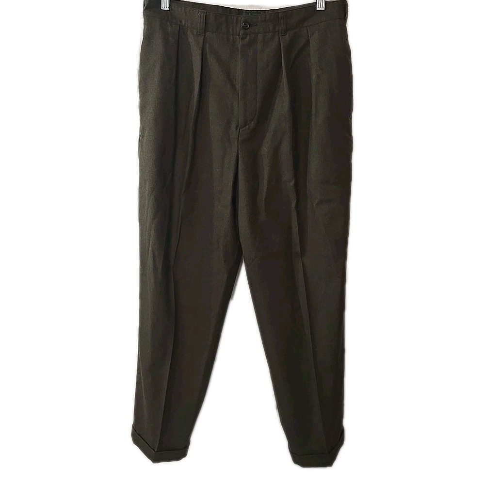 Vintage J Crew Oarsman Wool Pleated High Waist Cuffed Brown Grn Pants Size 34x30